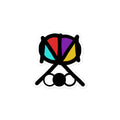 Colorful drum and cymbal NeverDie Records logo on a white background