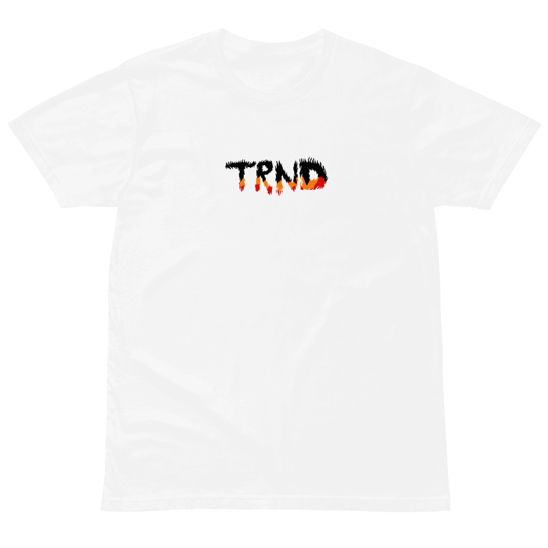 White t-shirt with 'TRND' Mantra 26' logo on a white background